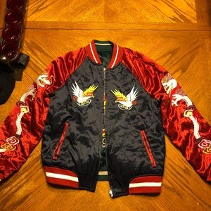 Topshop Red and Black Dragon Embroidered Bomber Jacket